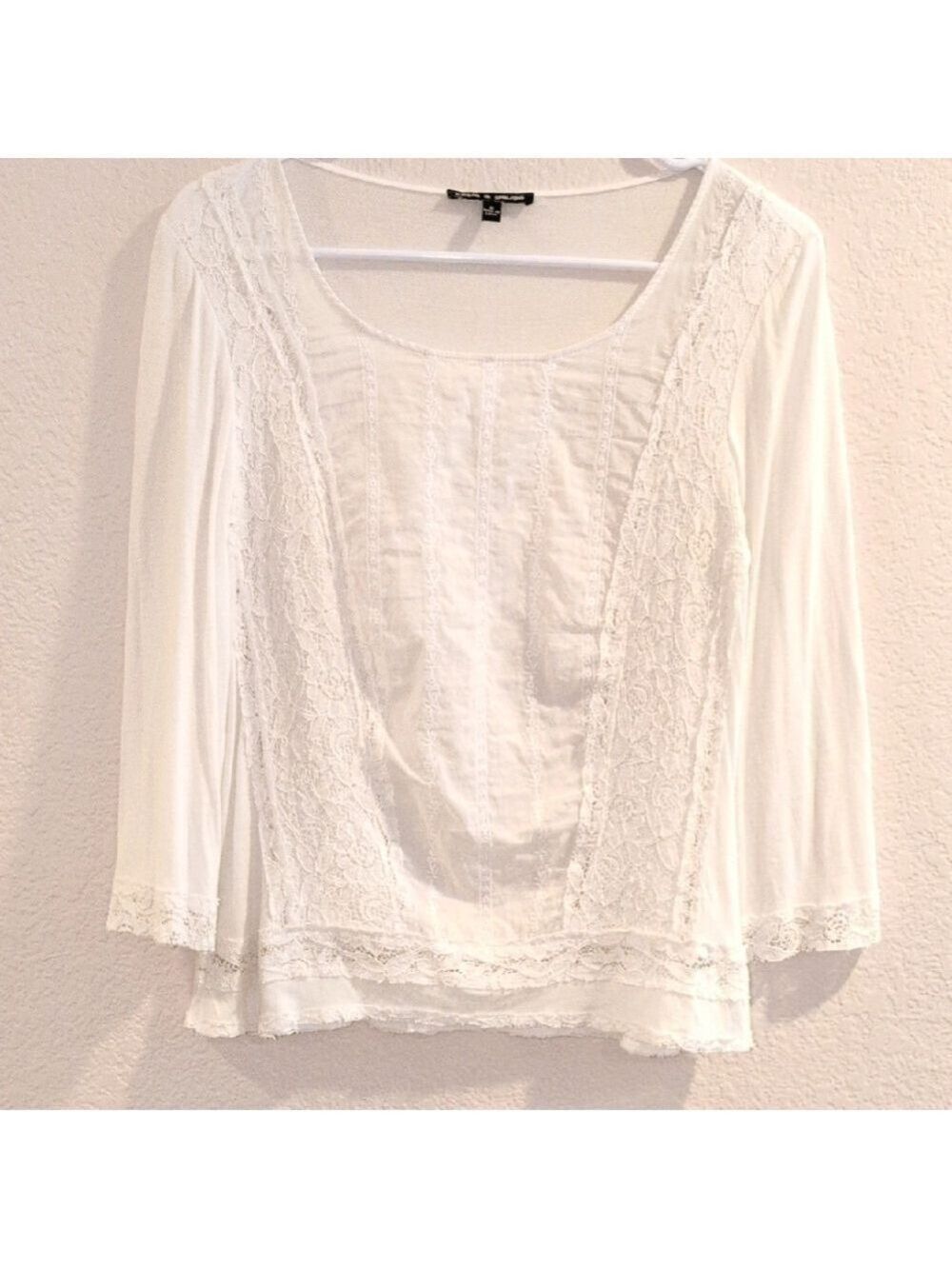 Cable &Gauge Top, Blouse, Size Medium,Lace Embellished.100% Cotton Combo.
